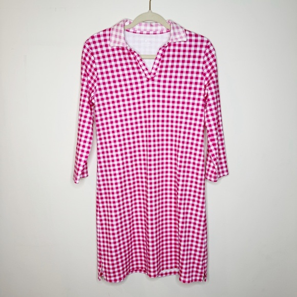 Draper James X Land's End Pink Gingham Polo Dress Quarter Sleeve Small - Picture 2 of 8